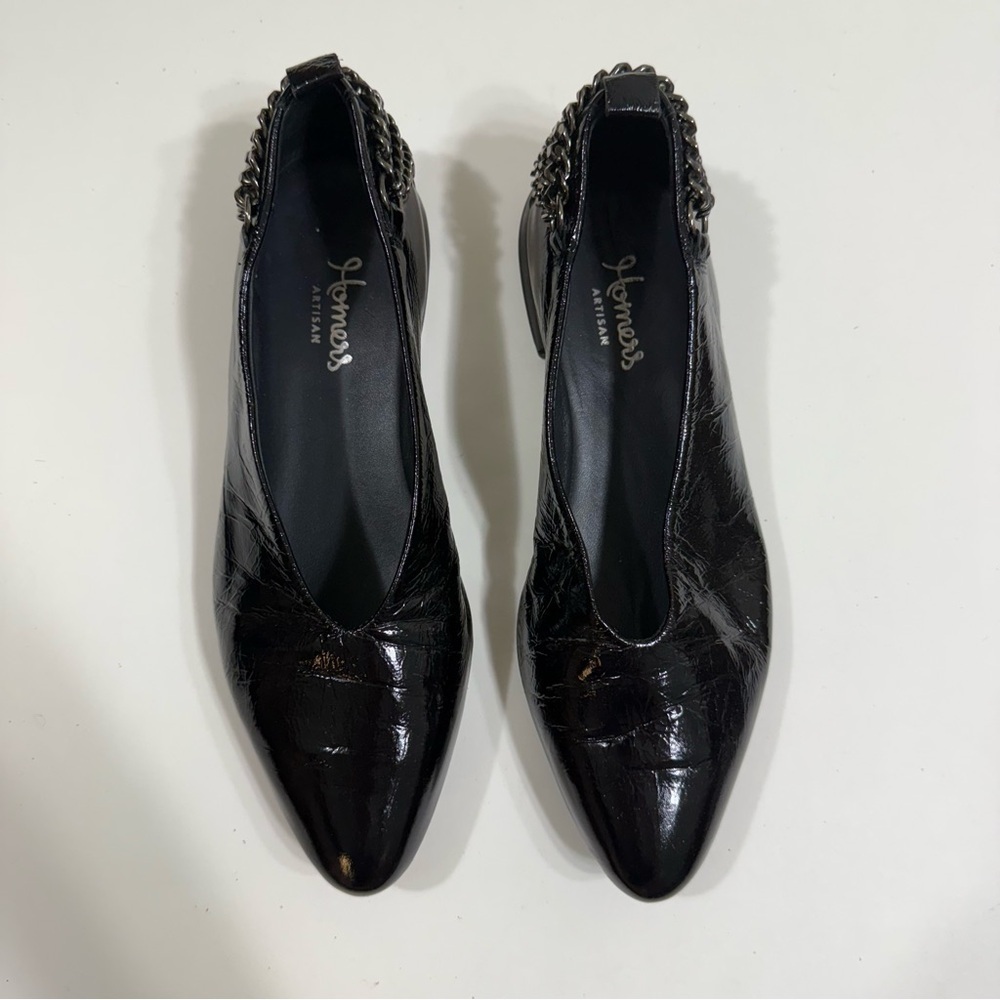Homers Baby Flat with Chain Superluxe Black Patent Leather Shoes Size 7 - Picture 3 of 12